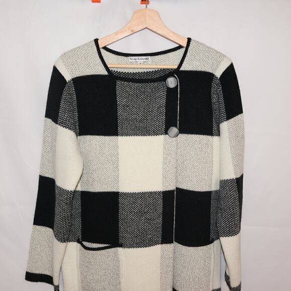 Nicole Alexander Sz M Sweater Jacket, Black White Tunic Snap closure Buttons - Picture 4 of 16